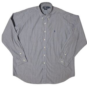 Ralph Lauren Blake 100% Cotton Vintage Hong Kong Plaid Blue Men's XL Button Down